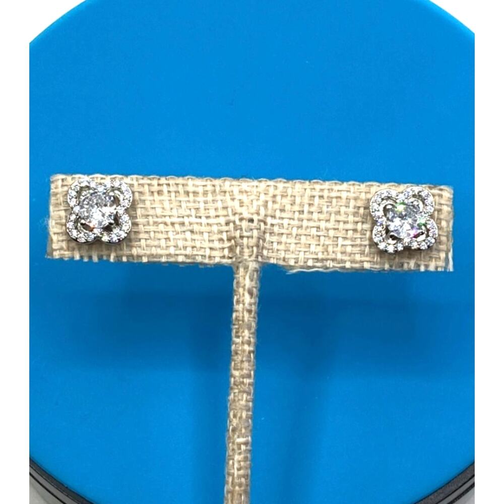 Four Leaf Clover Stud Silver Overlay Earrings Made with SWAROVSKI Elements
